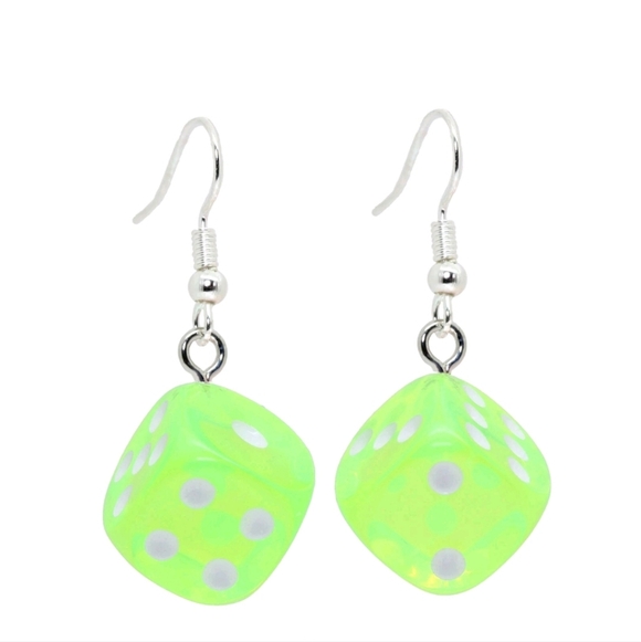 Jewelry - Neon Green Dice Hook Earrings New